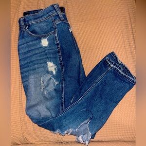 Womens Hollister Ripped Low Rise Crop Boyfriend Jeans 5Pocket Blue Denim Sz28/25